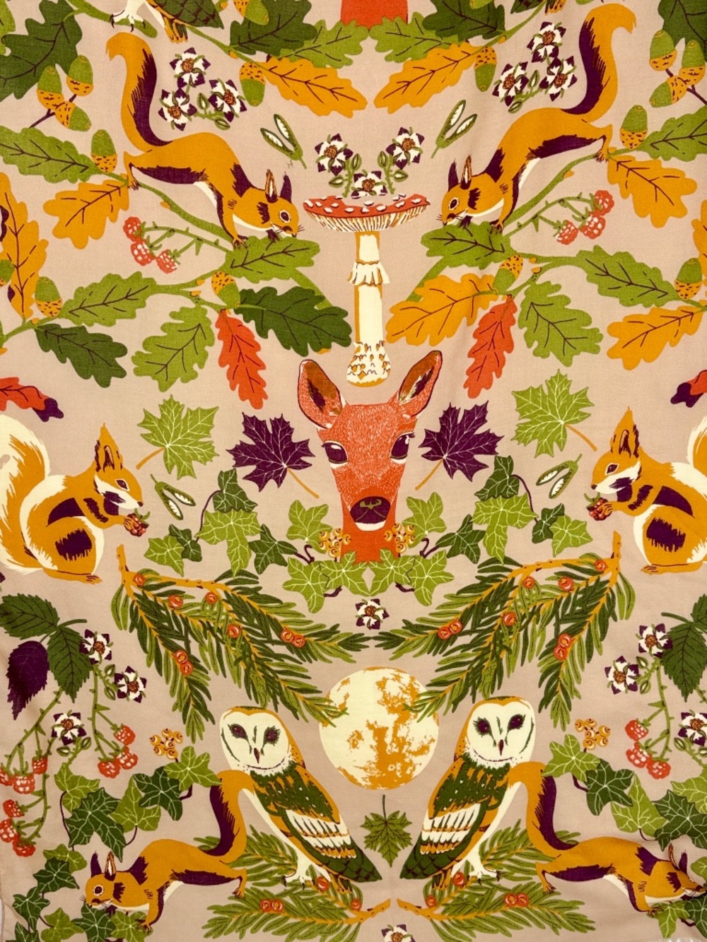 Enchanted Evening by Powder Autumn Shawl Scarf Owls Deer Squirrels Fall Leaves